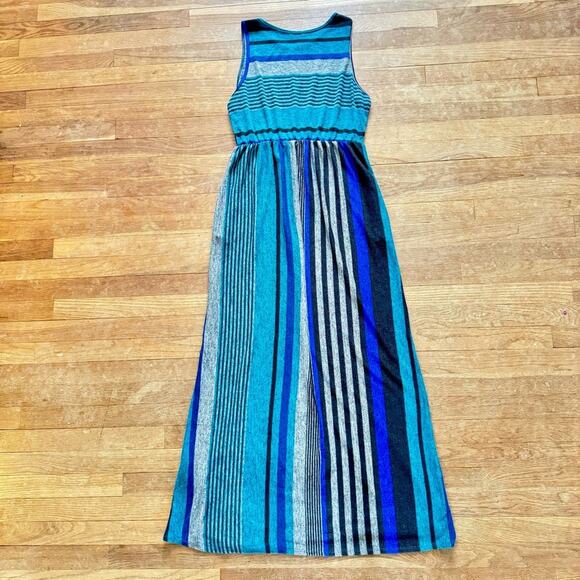 Egy green blue sleeveless maxi dress size 8 long b5 - Picture 4 of 4